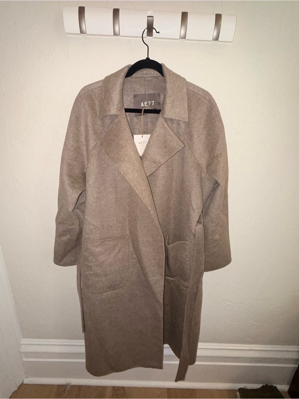 American Eagle Outfitters Taupe Long Wool-Blend Coat